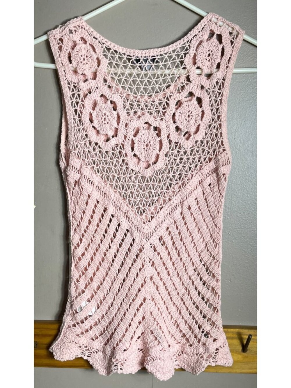 Yaira Crochet Vest Peach Pullover Cotton Top Cottagecore Dainty Fairy Womens S - Picture 3 of 5